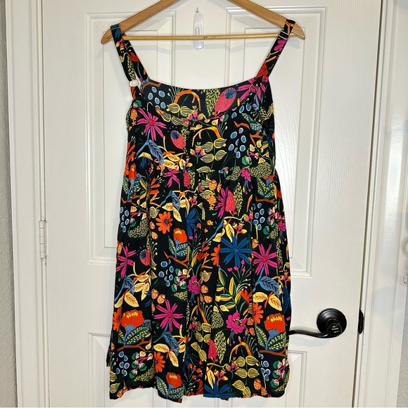 Natural Life Black Neon Floral 100% Rayon Patti Mini Dress M Boho Coastal Beach - Picture 4 of 7